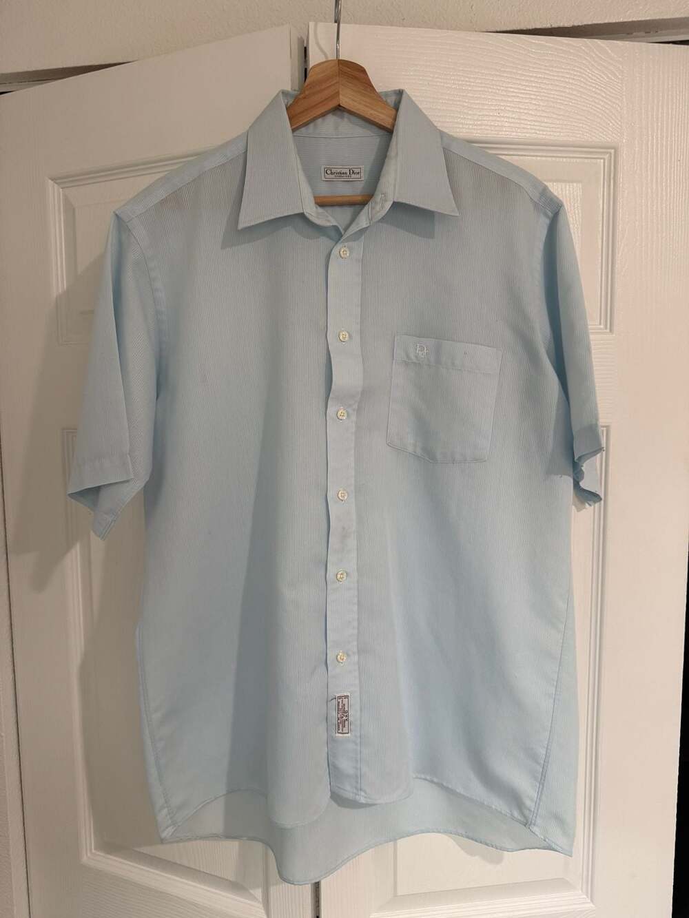 Vintage Christian Dior Chemises Button Up Shirt Light Blue Sz L